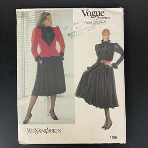 Vogue Yves Saint Laurent Dress Size 10 Designer Sewing Pattern 1196 UNCUT